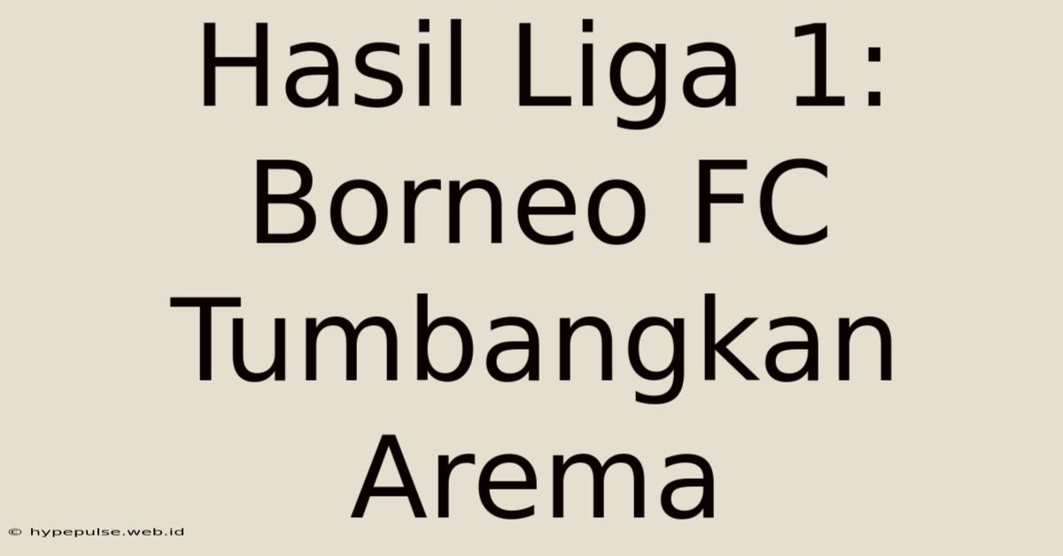 Hasil Liga 1: Borneo FC Tumbangkan Arema