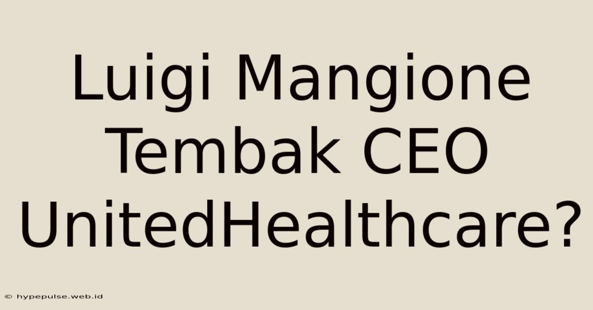 Luigi Mangione Tembak CEO UnitedHealthcare?