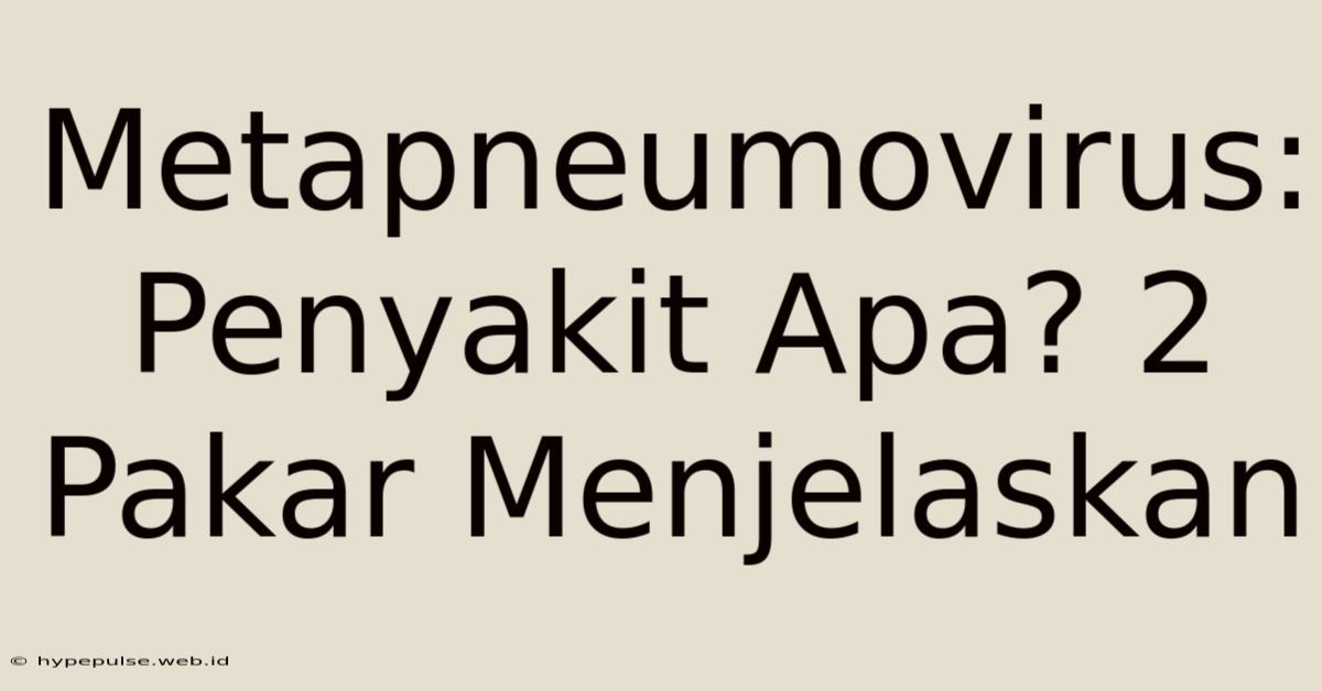 Metapneumovirus: Penyakit Apa? 2 Pakar Menjelaskan