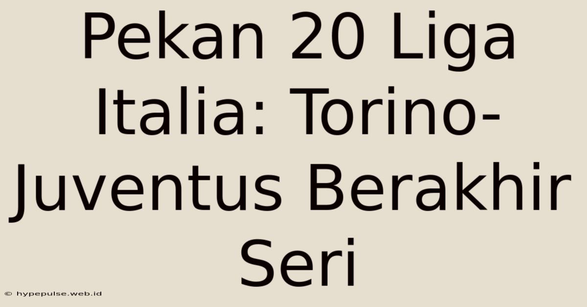 Pekan 20 Liga Italia: Torino-Juventus Berakhir Seri