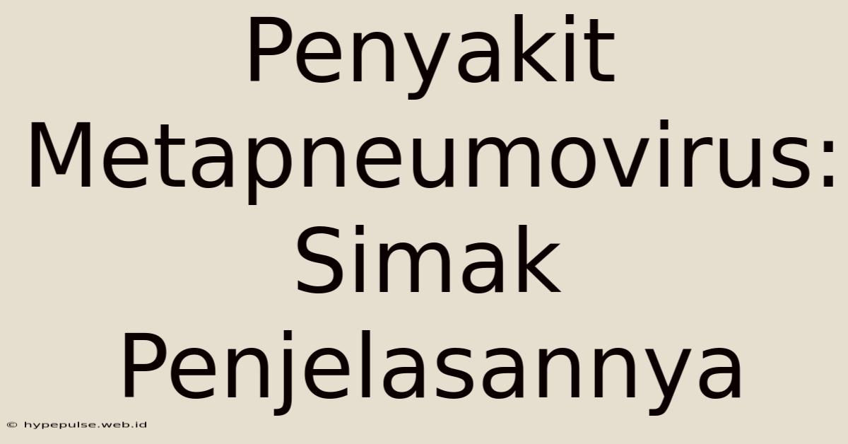 Penyakit Metapneumovirus:  Simak Penjelasannya