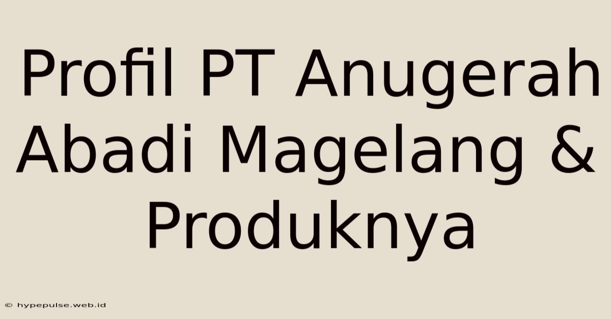 Profil PT Anugerah Abadi Magelang & Produknya