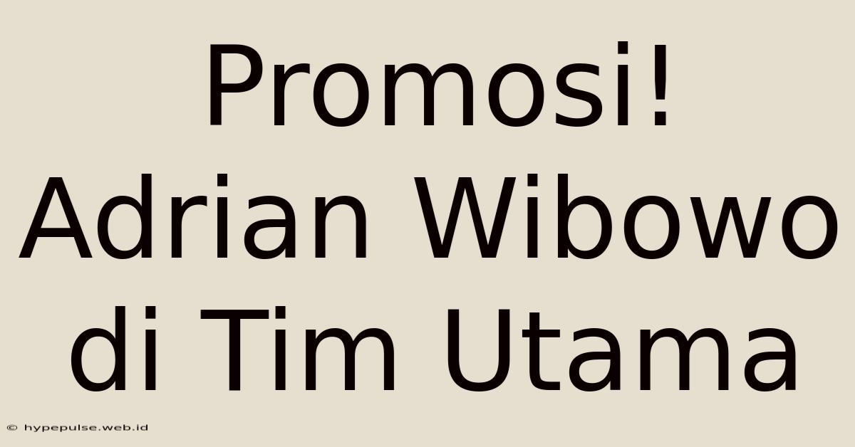 Promosi! Adrian Wibowo Di Tim Utama