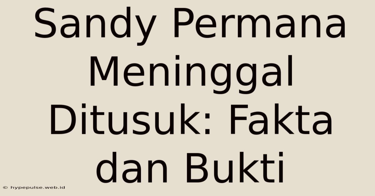 Sandy Permana Meninggal Ditusuk: Fakta Dan Bukti