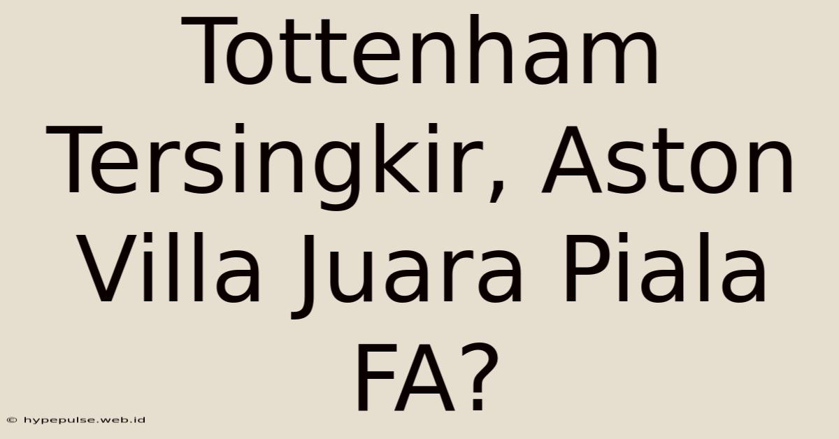 Tottenham Tersingkir, Aston Villa Juara Piala FA?