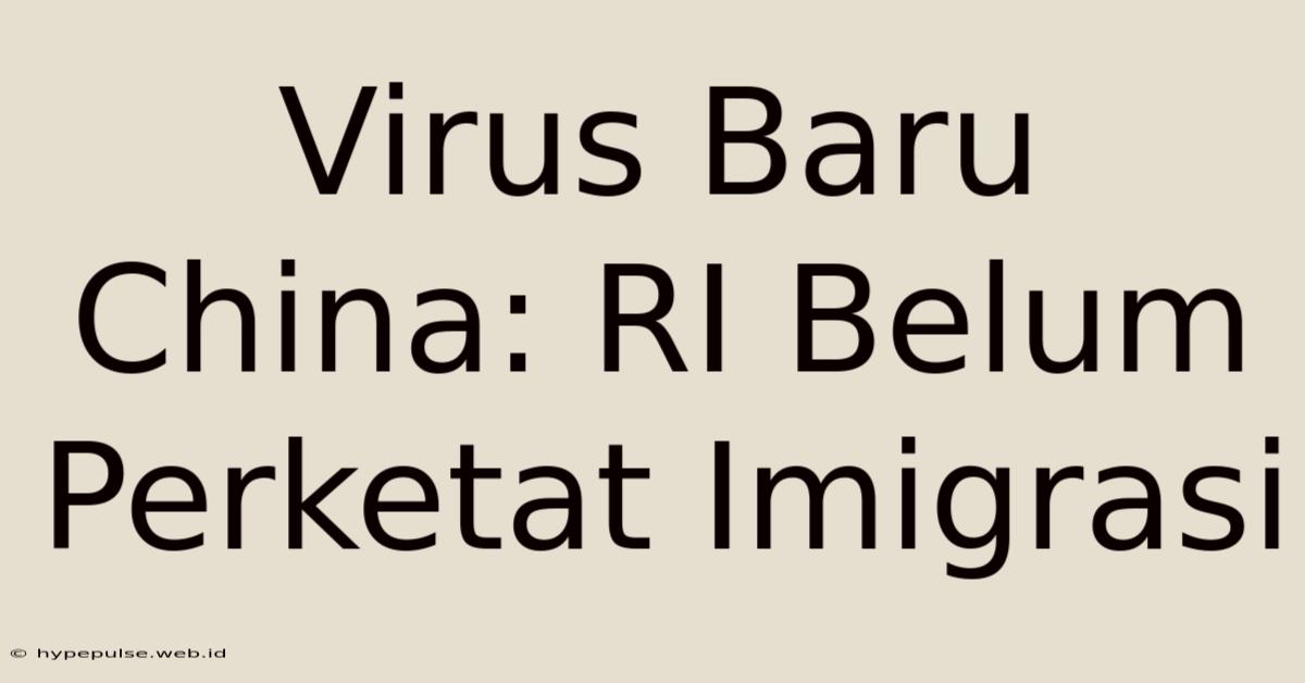 Virus Baru China: RI Belum Perketat Imigrasi